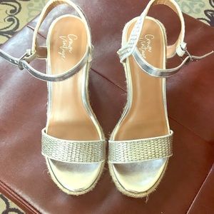 4.5 inch heel silver sandals,